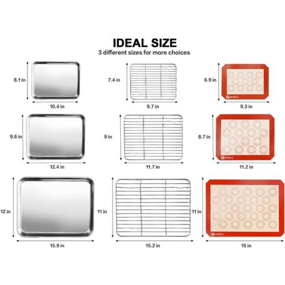 Stainless Steel Baking Sheet Tray Cooling Rack with Silicone Baking Mat Set - Picture 2 of 16